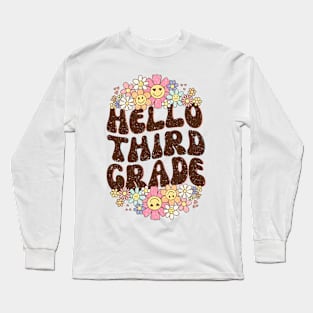 Groovy Hello 3rd Grade Vibes Retro Teacher Back To School Long Sleeve T-Shirt